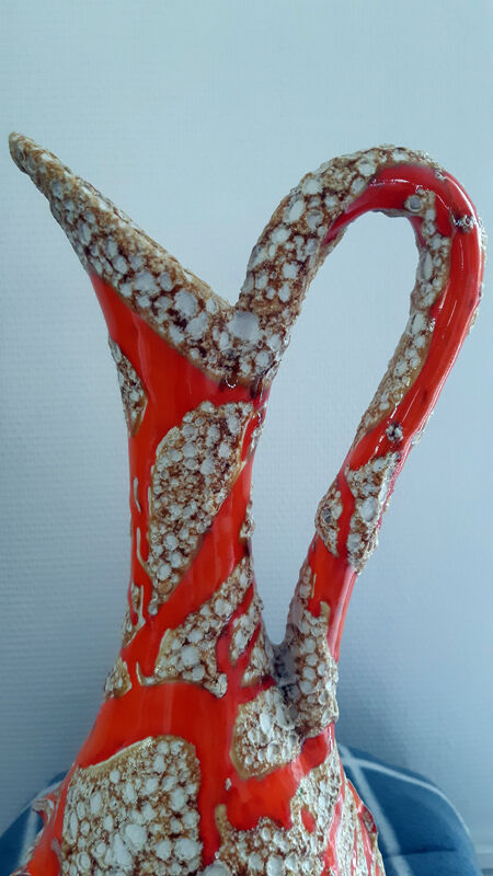 Large vase orange jug "fat lava" signed Vallauris.