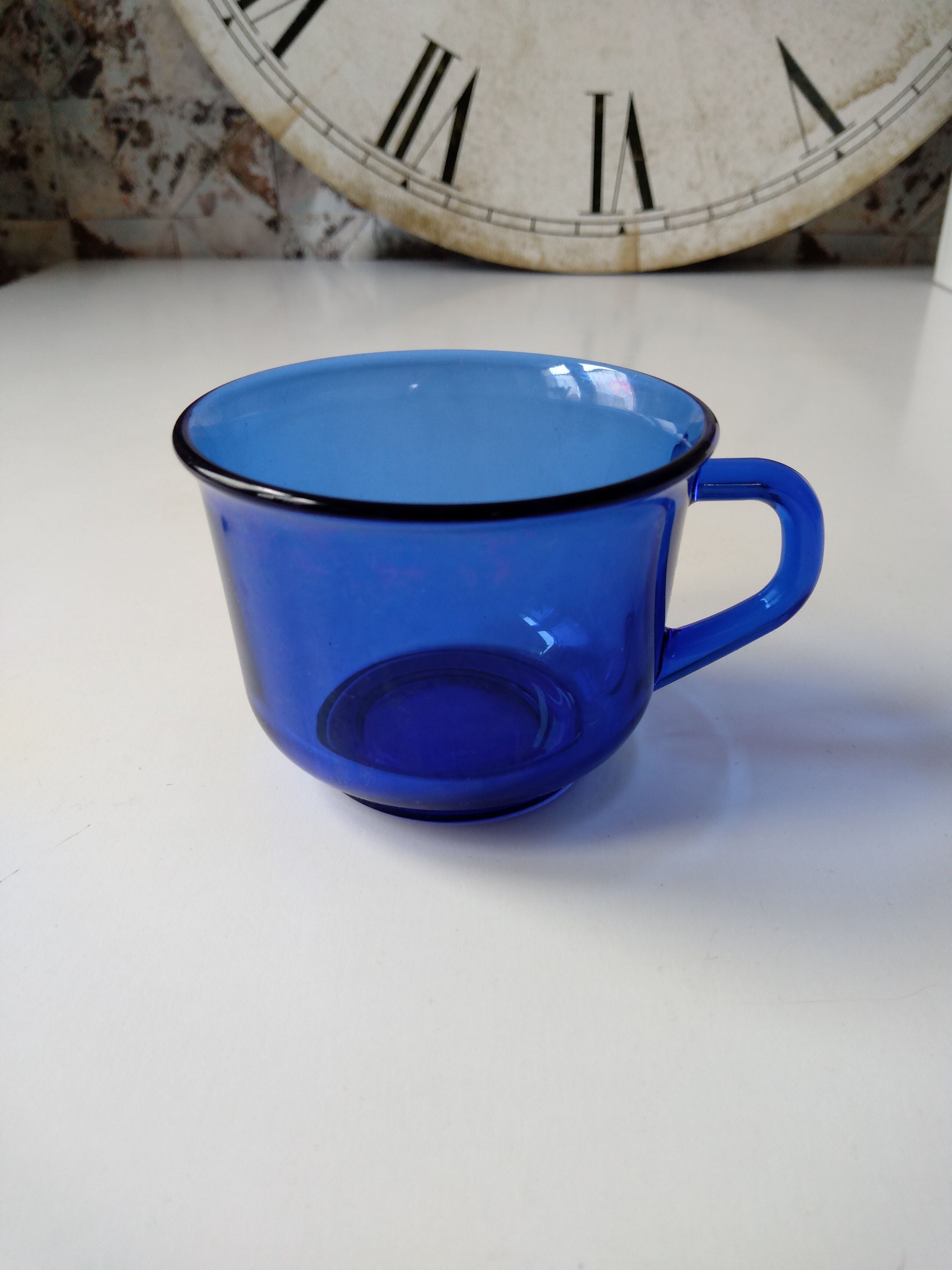 Set of 6 vintage arcoroc transparent Indigo blue glass cups