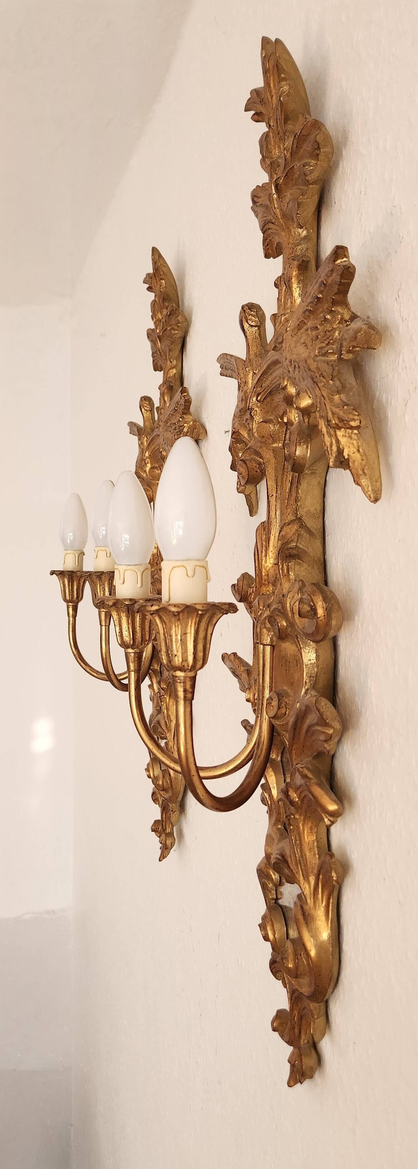 Louis XVI wall lamps Rocaille gilded carved wood antique mirror glass