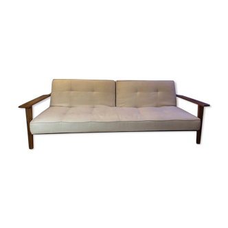 Crowford design sofa bed in beige walnut