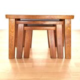 3 nesting tables in Brutalist style from the 70s in light oak.
