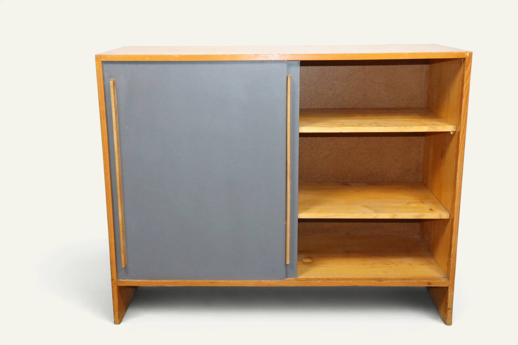 Vintage wooden sideboard with sliding doors – 1960s