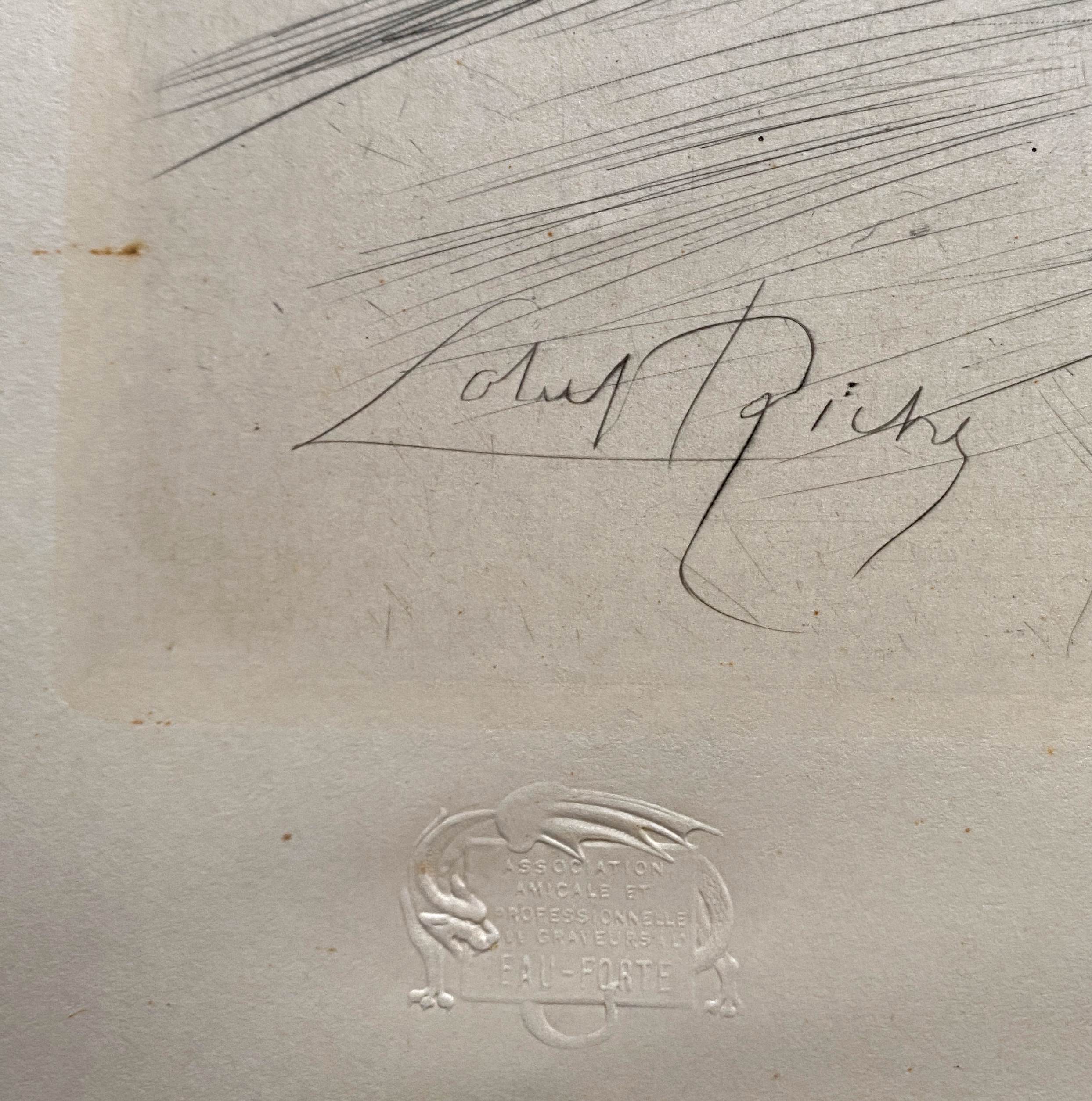 Table Color engraving "L'élégante" by Alméry LOBEL-RICHE (1880-1950)