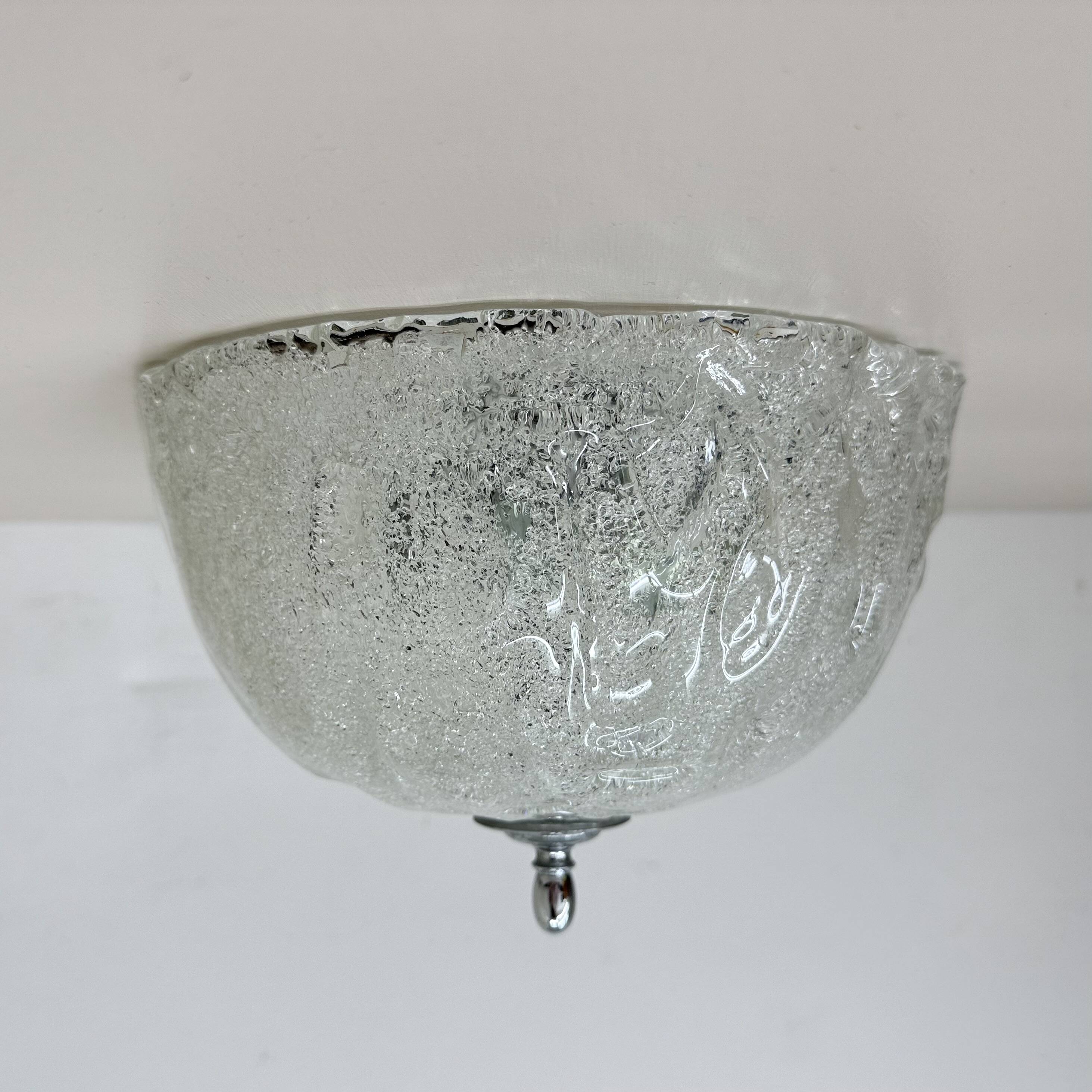 Vintage frosted ice glass ceiling lamp , 1970s