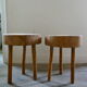 Pair of stools of tripod v with raw wood seat