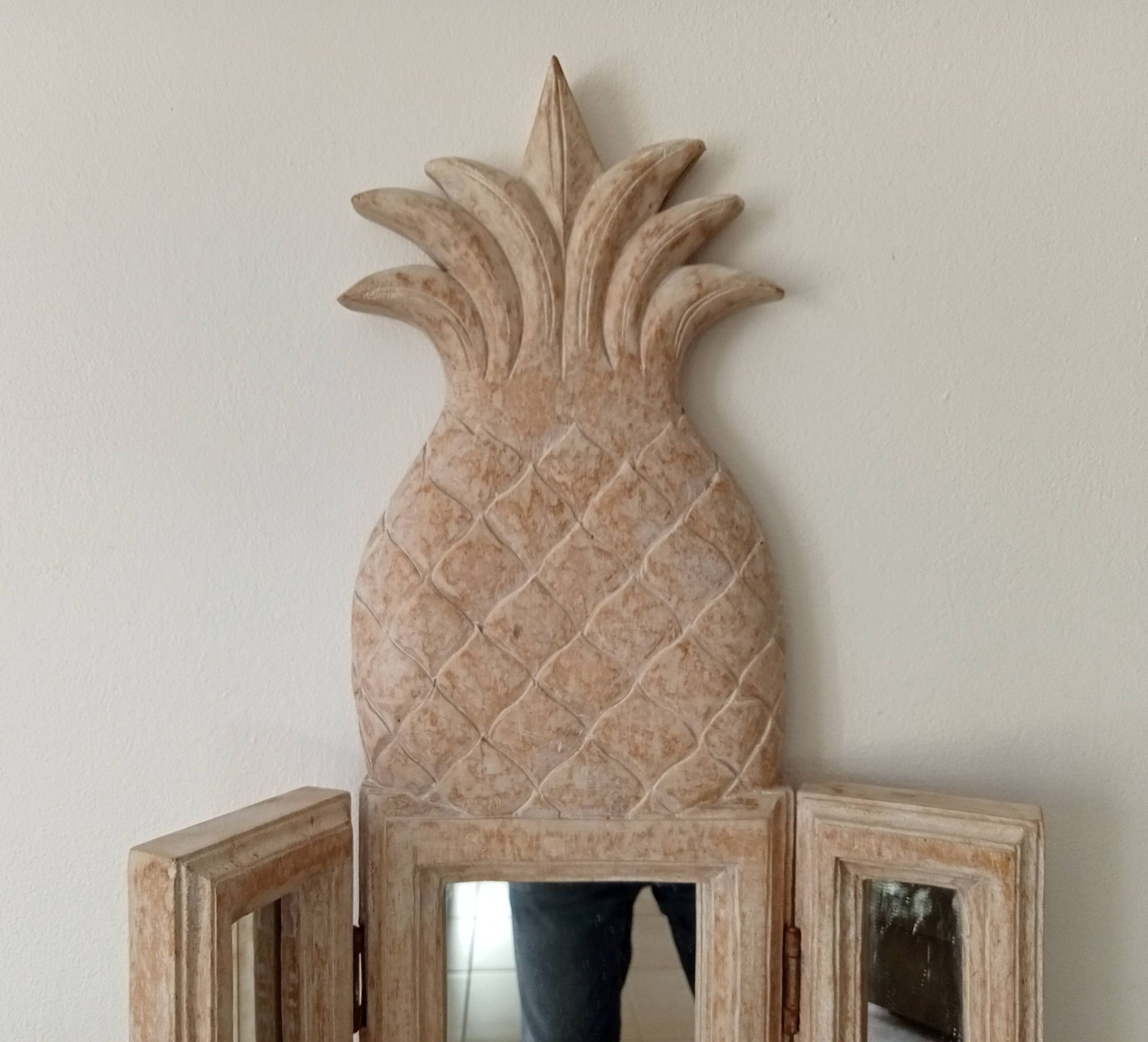 Miroir triptyque Art déco Ananas en bois sculpté