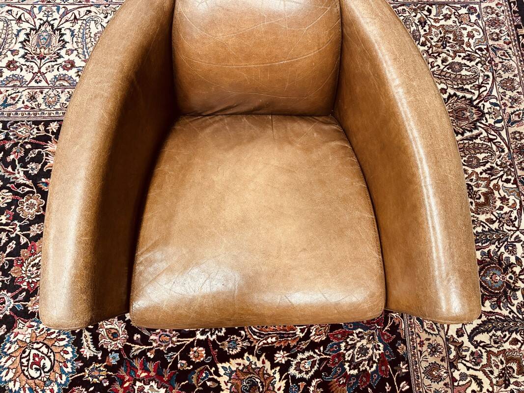 Fauteuil club vintage en cuir de mouton