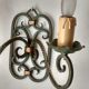 Pair of old wrought iron sconces patina green and gold - 2 lights
