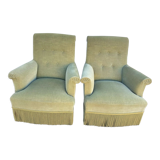 Pair of vintage almond green velvet armchairs