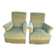 Paire de fauteuils vintage en velours vert amande