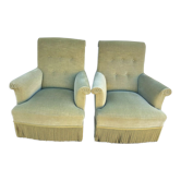 Pair of vintage almond green velvet armchairs