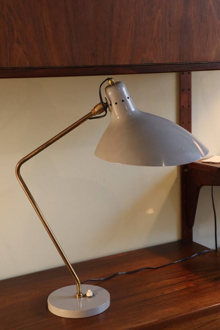 Vintage desk lamp in brass and gray lacquered metal, 1950s