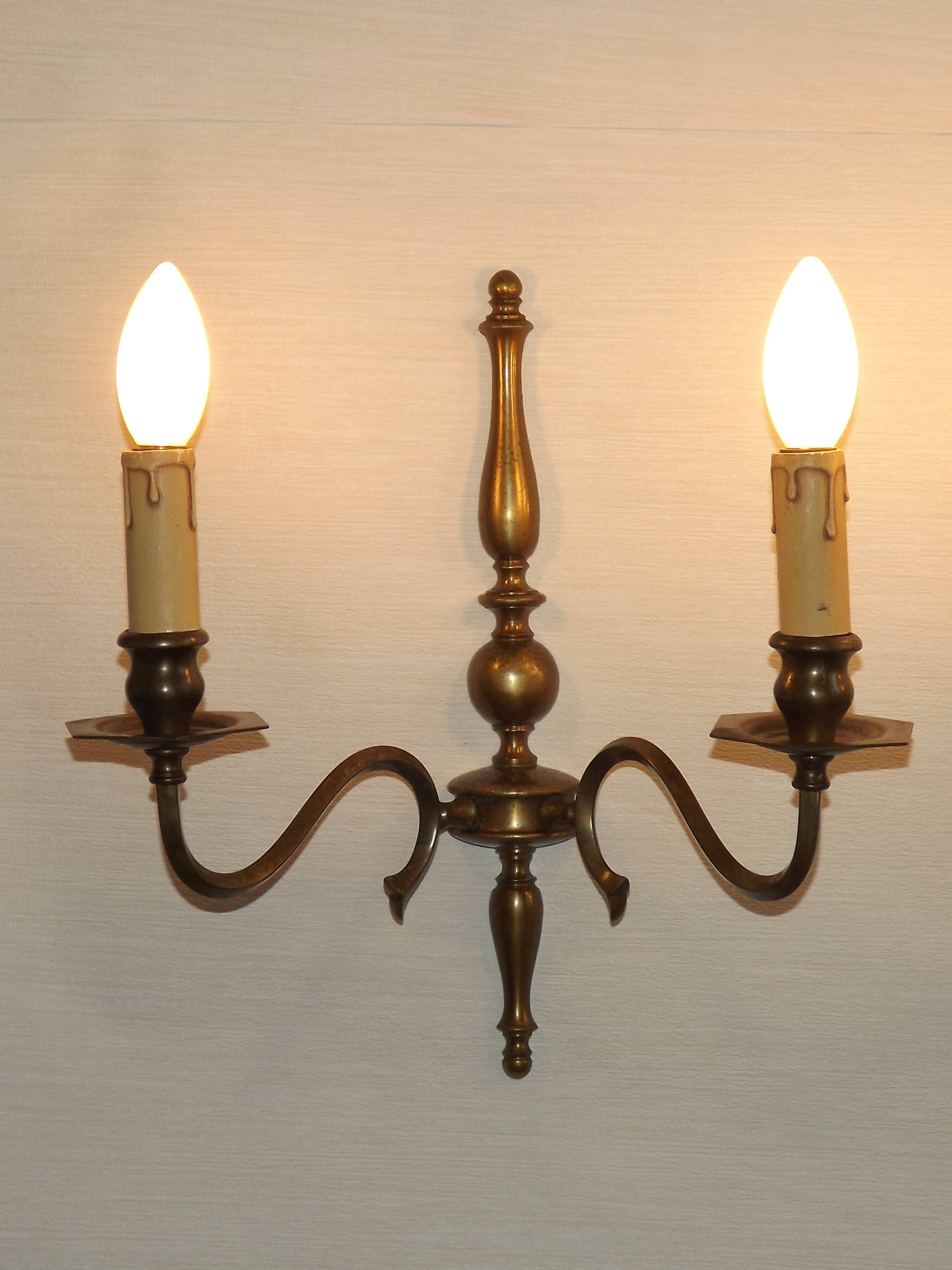 Pair of Double French Vintage Bronze Effect Metal Flemish Wall Lights