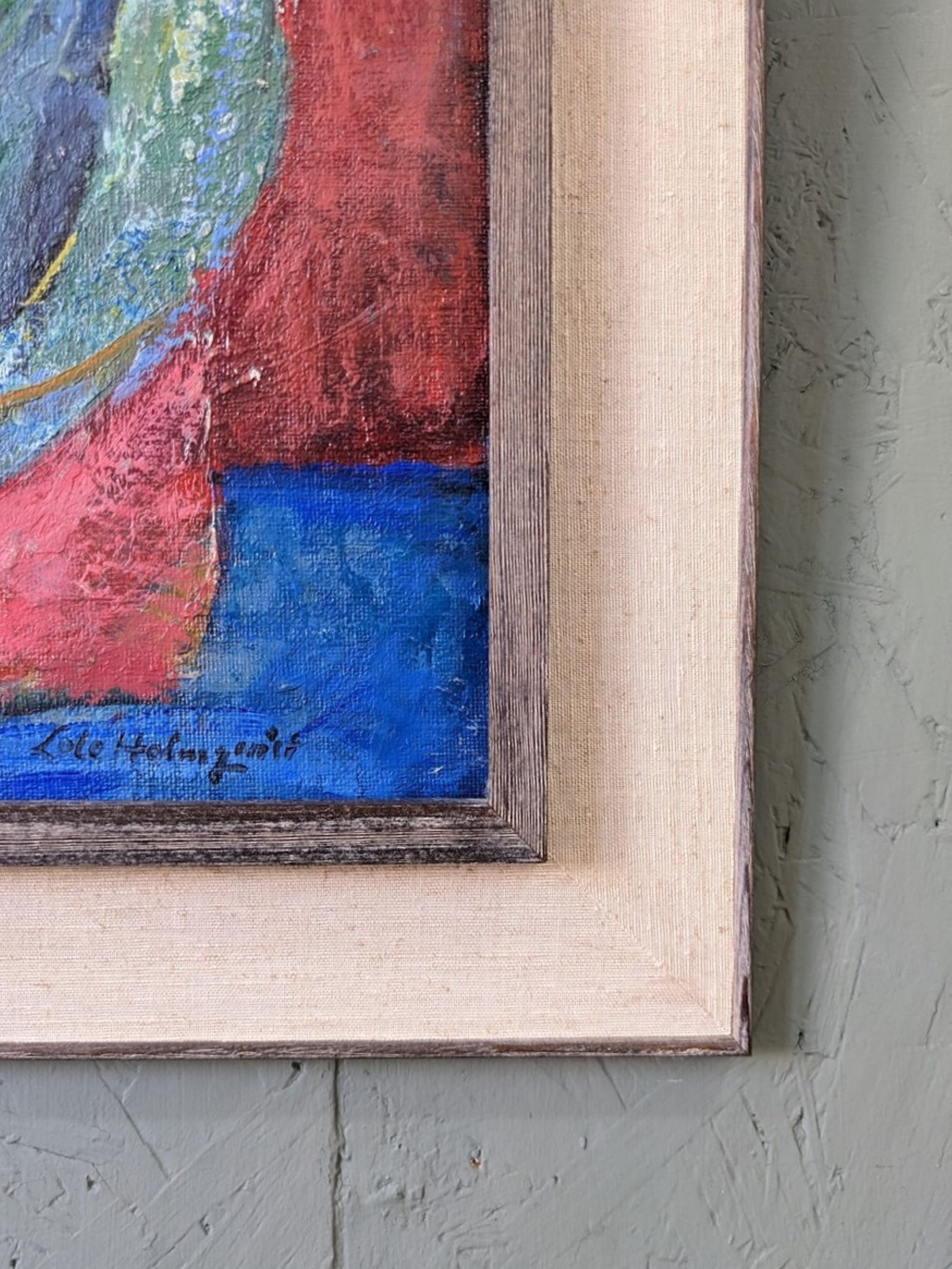 Mid-Century Modern Swedish "Fish & Fruit" Vintage Still Life Oil Painting, Framed