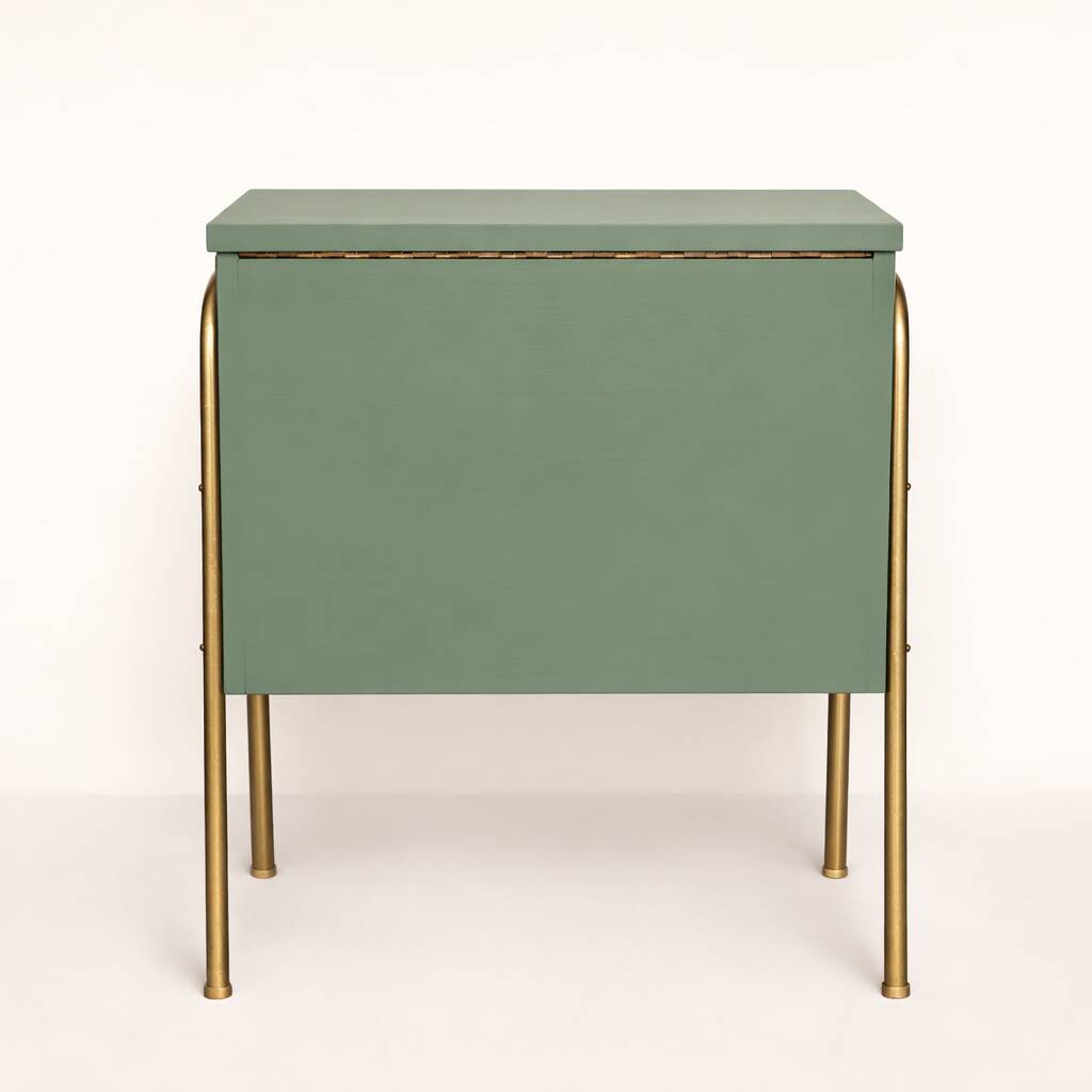 Vintage 1970s work table with a foldable top and drawer.