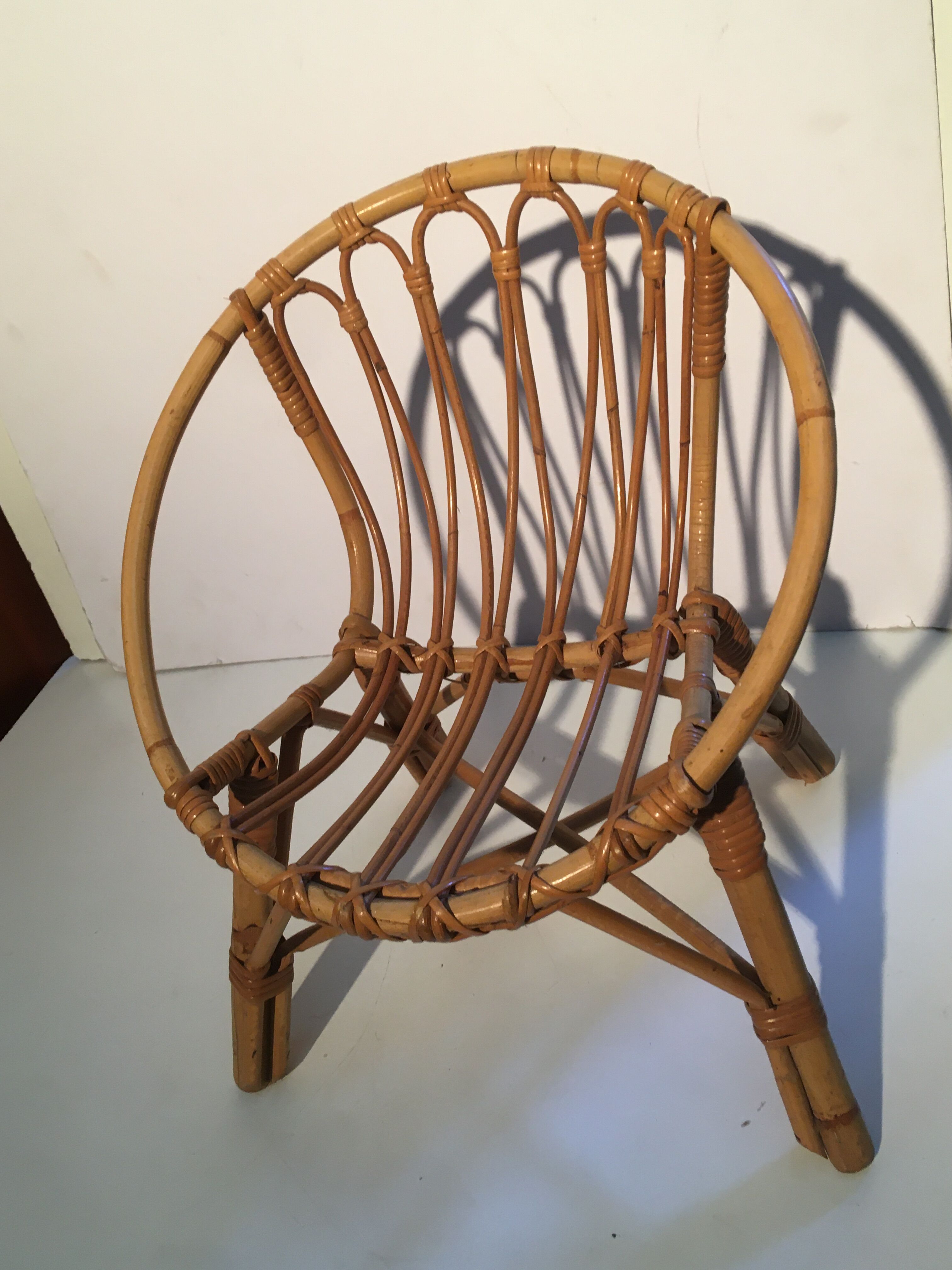 Vintage rattan basket armchair for children