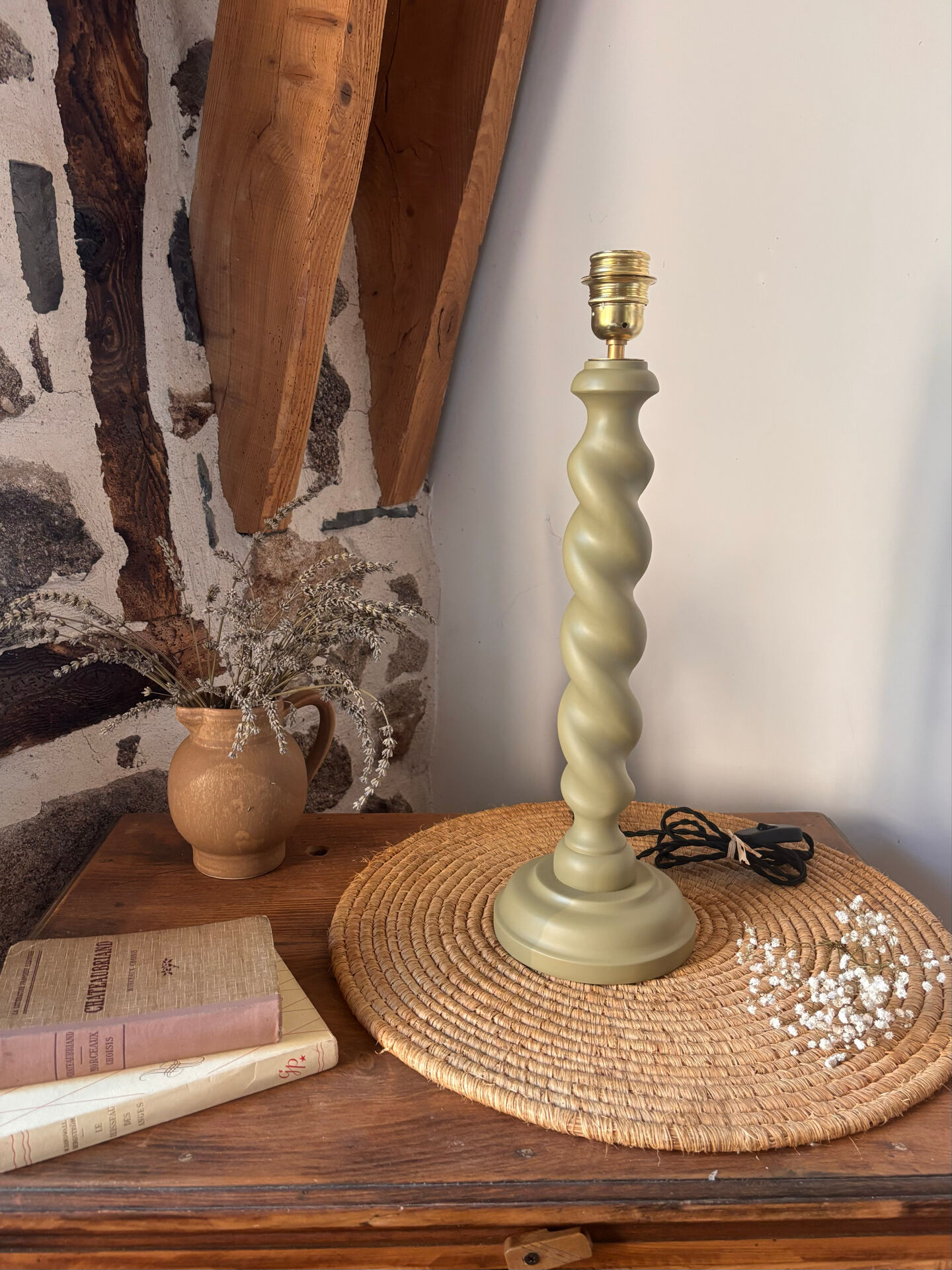Lampe vintage torsadée – abat-jour indienne fait main
