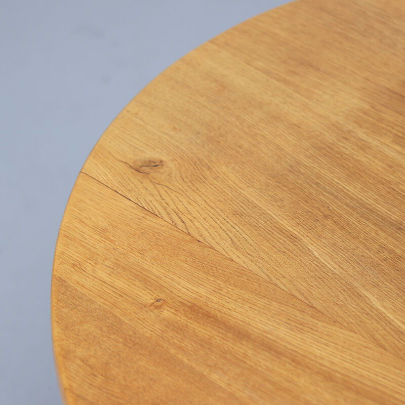 Large Round Rustic Vintage Brutalist Coffee Table in Oak