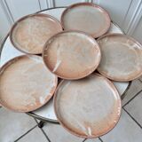 Lot de 6 assiettes plates en grès vernissé vintage années 70
