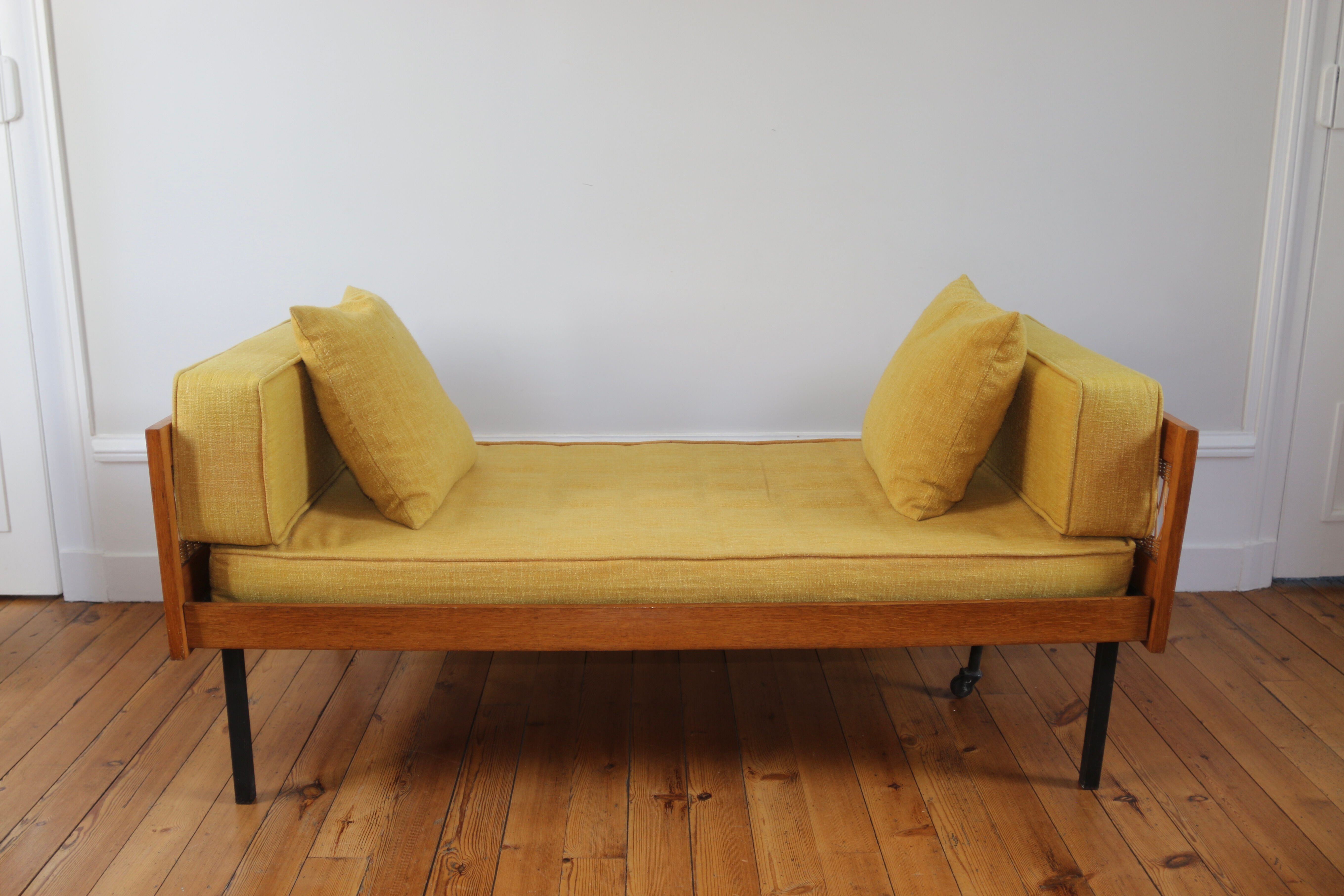 Daybed vintage 1960 chêne et rotin