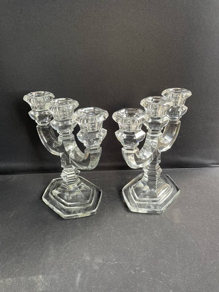 Pair of crystal candlesticks – Bernard Schott – Hellert (Moselle)
