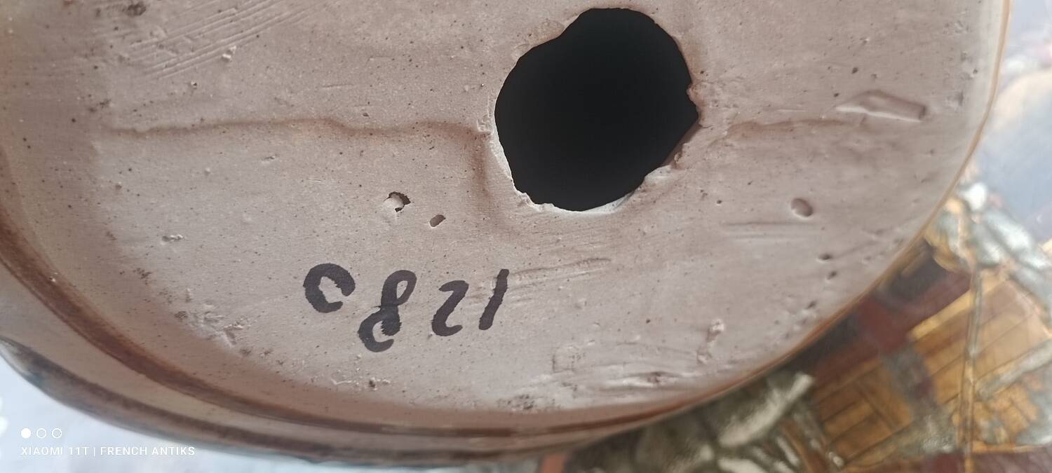 Ceramic signed duck in glazed stoneware, vintage 1960.