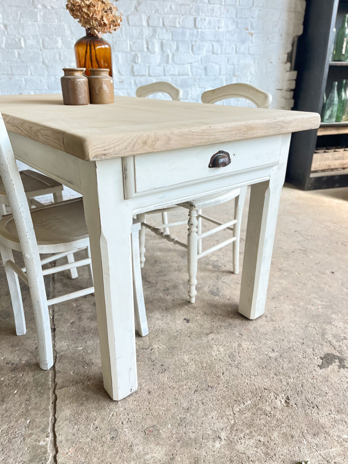 Old farmhouse table base white patina