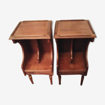 Set of bedside tables in brown varnished wood with 2 dividers