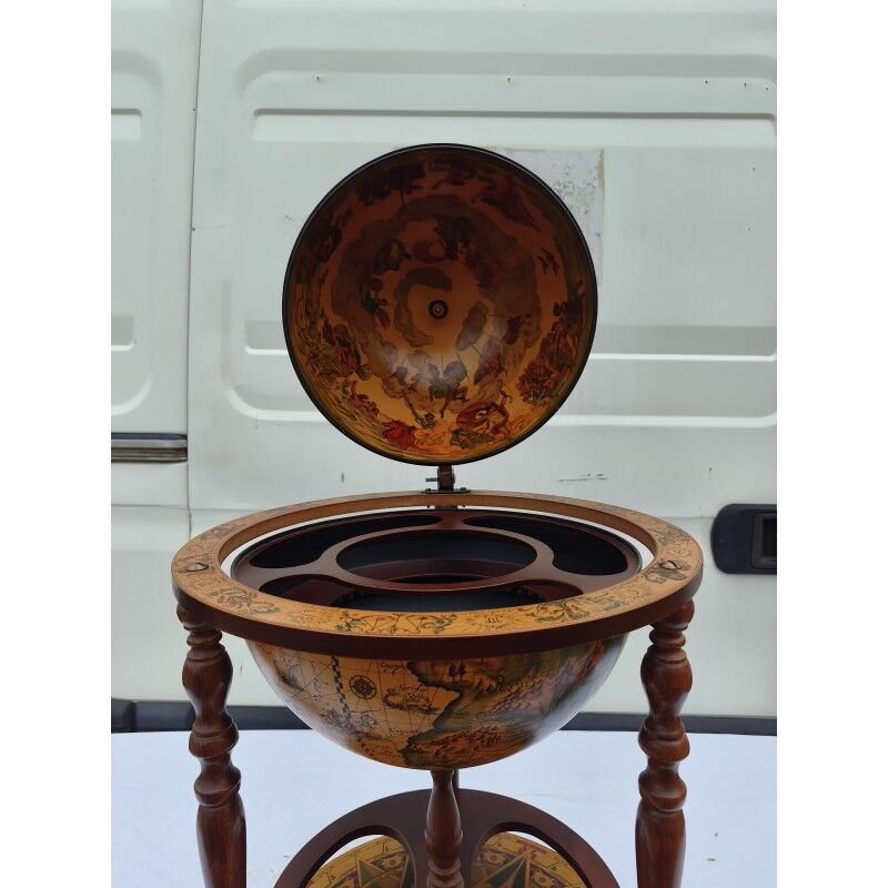 Bar globe terrestre vintage mappemonde en bois avec roulettes