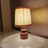Danish wooden lamp with pleated fabric lampshade, 1970