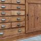 Old workshop furniture from 1930 in fir wood.