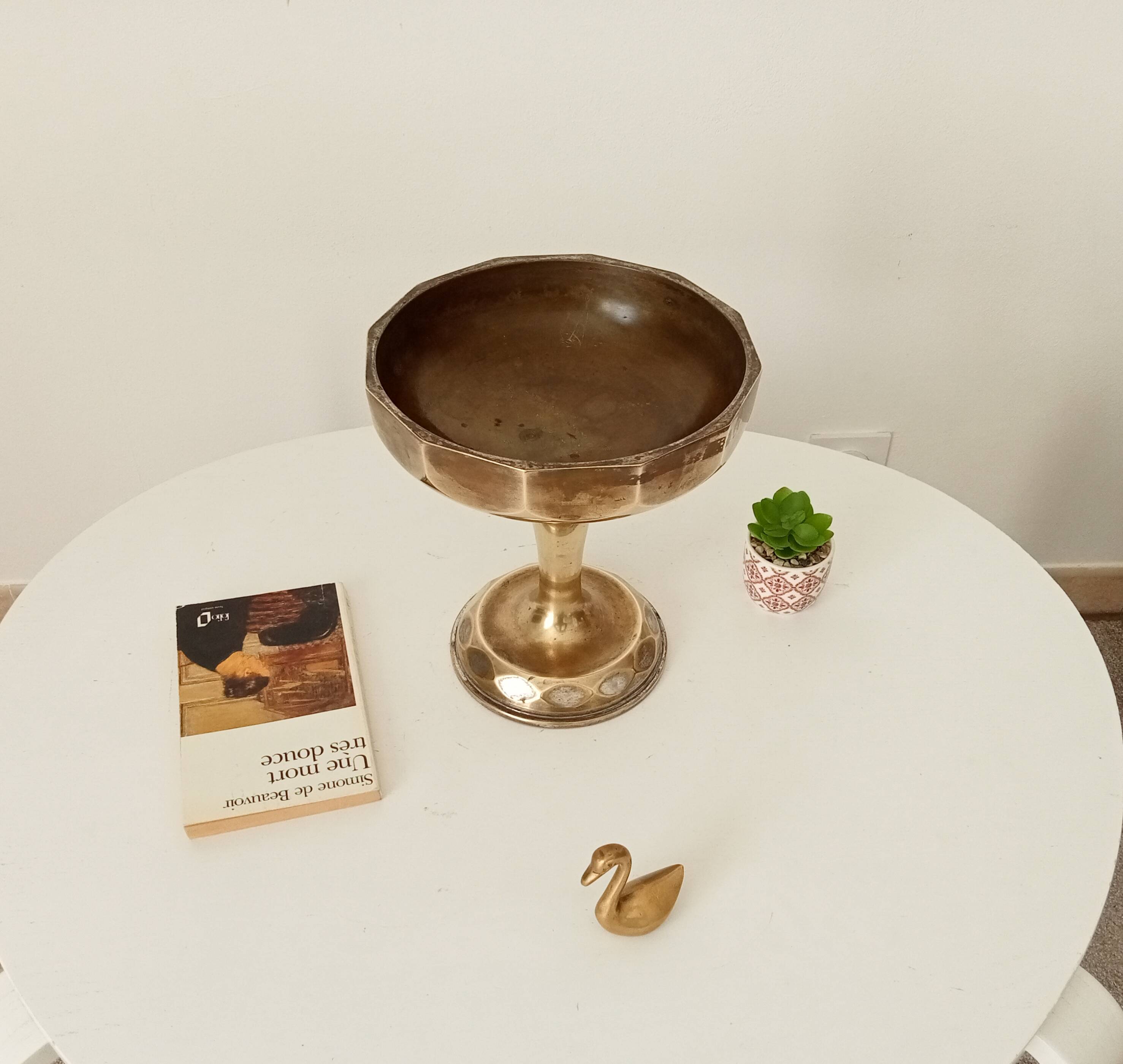 Antique art deco footed cup in gilded brass