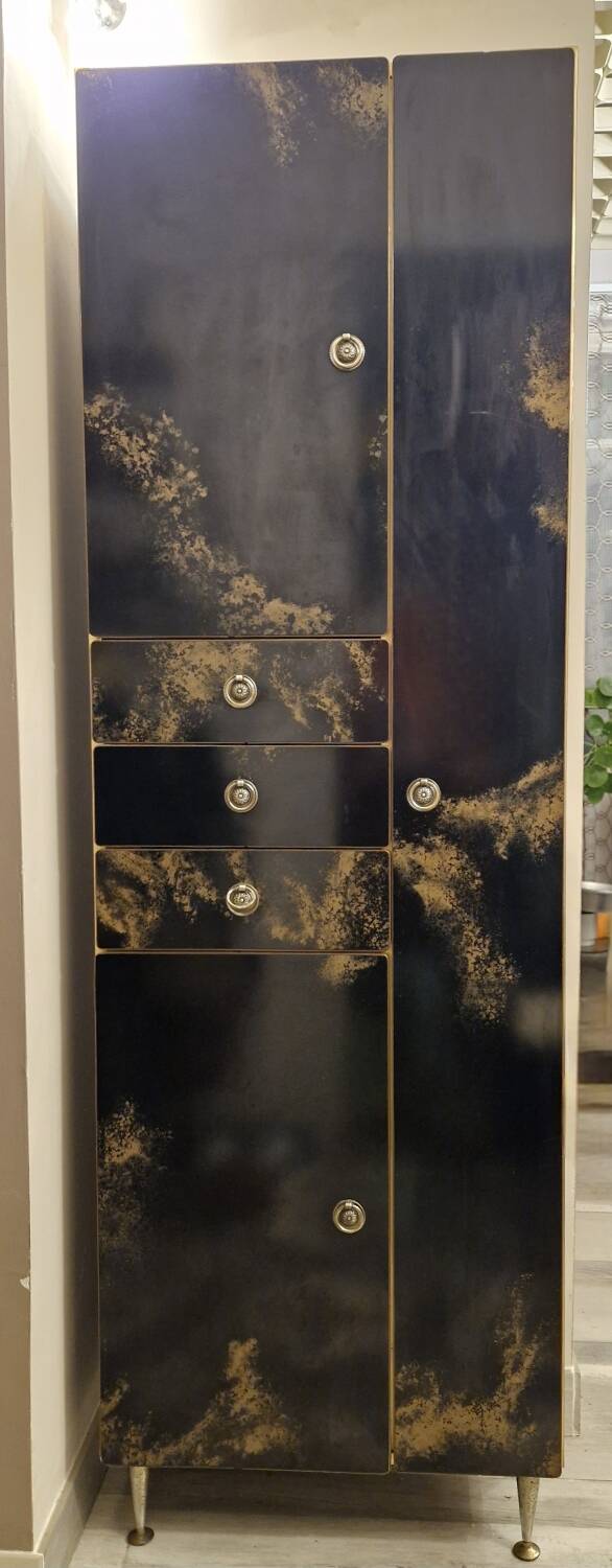 Black and gold lacquered Sanibloc furniture in the style of Maison Jansen, 1970