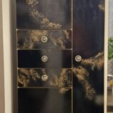 Black and gold lacquered Sanibloc furniture in the style of Maison Jansen, 1970