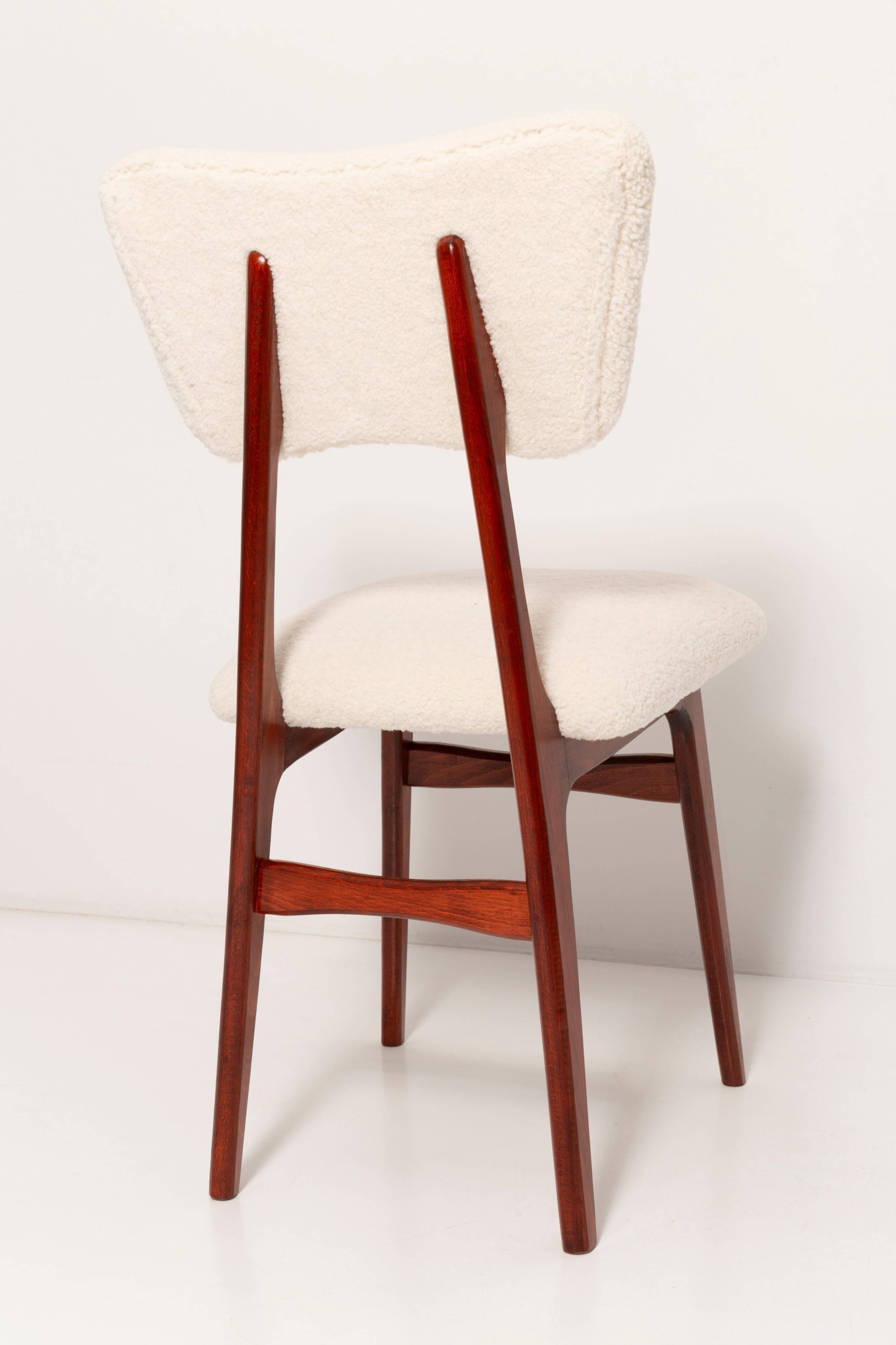 Beech wood armchair in cherry colour with cream boucle fabric - 20th century, Europe, 1960.