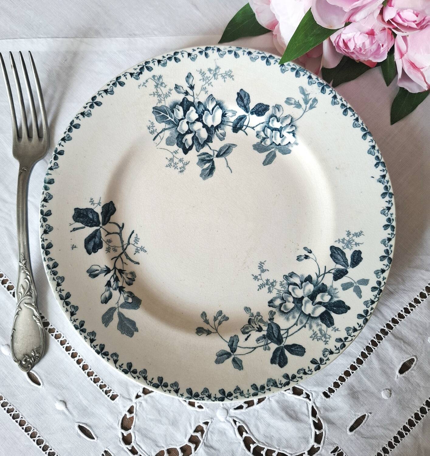 Mismatched antique ironstone dinner plates