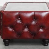 Set of a Red Cowhide Leather Chesterfield Club Chair and Side Table