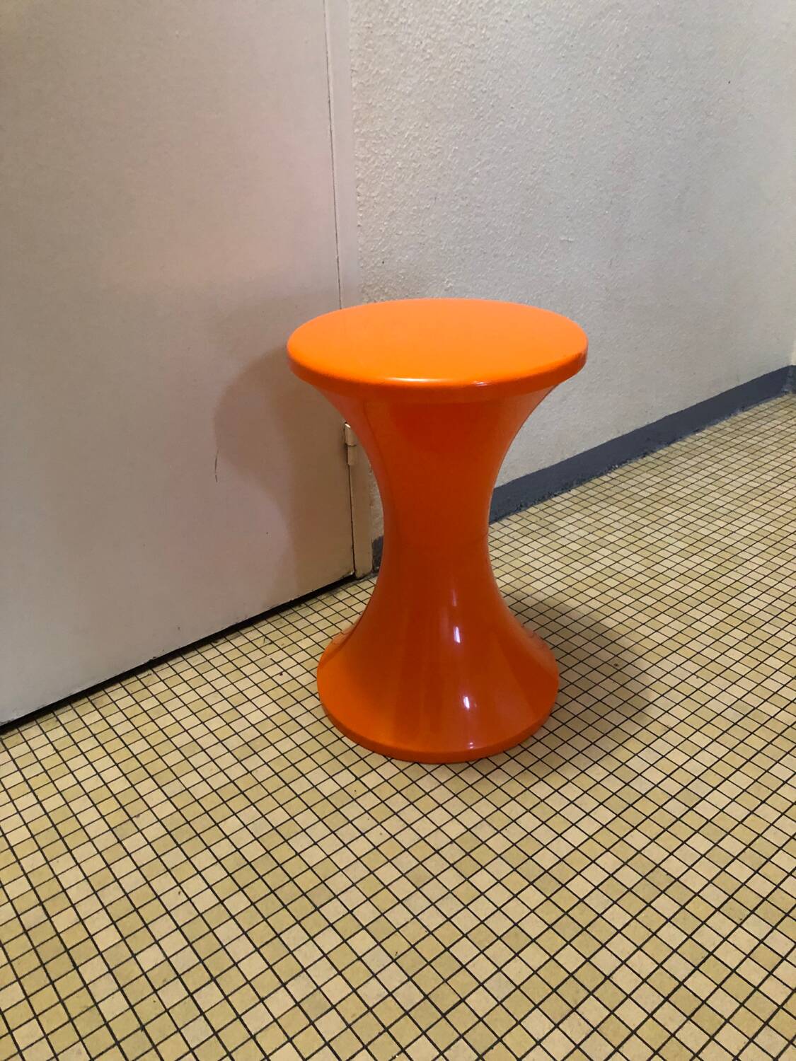 Vintage orange Tam Tam stool – Original stamp – 1970s