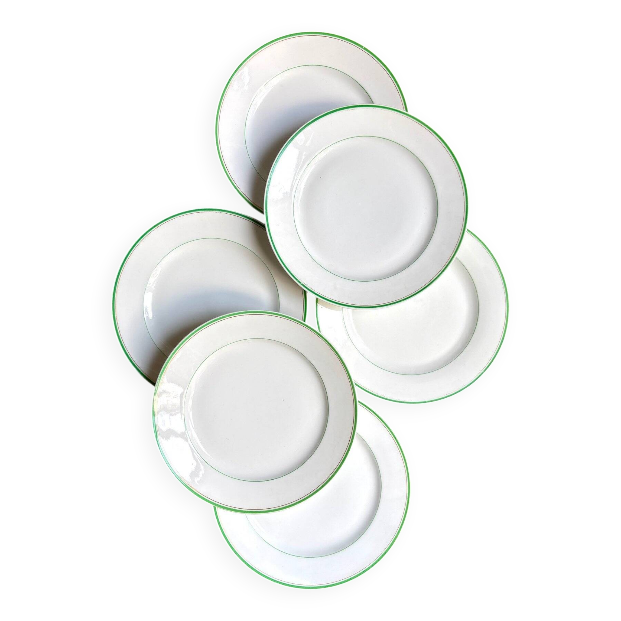 6 Ed. Honoré dinner plates in pale green and gold porcelain