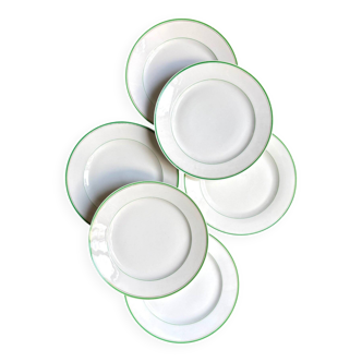 6 assiettes plates Ed. Honoré en porcelaine vert d’eau et dorée