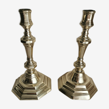Pair of polished bronze candle holders XVIII th century