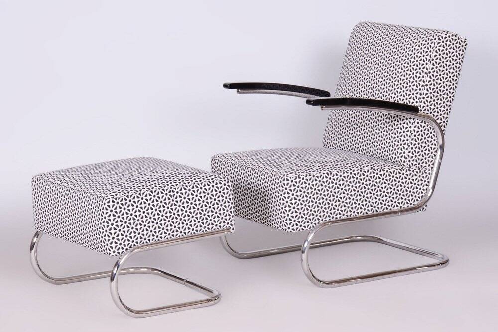 Set of Bauhaus Armchair with Foot Stool from Mücke-Melder, 1930s