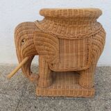 Side table or end table "elephant" in rattan, wicker, 1960s 70s