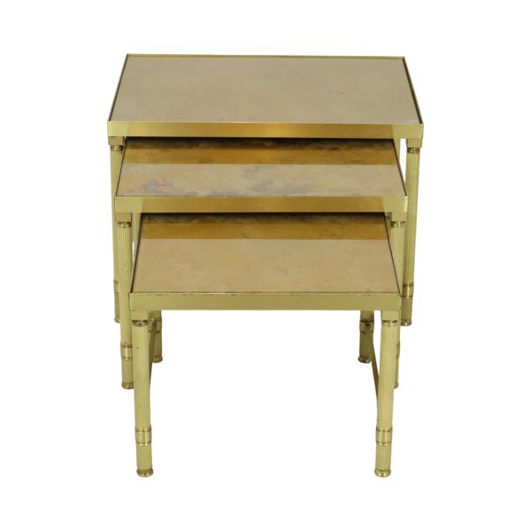 Ensemble de 3 tables gigognes design en laiton, cuivre, verre, doré, style maison jansen