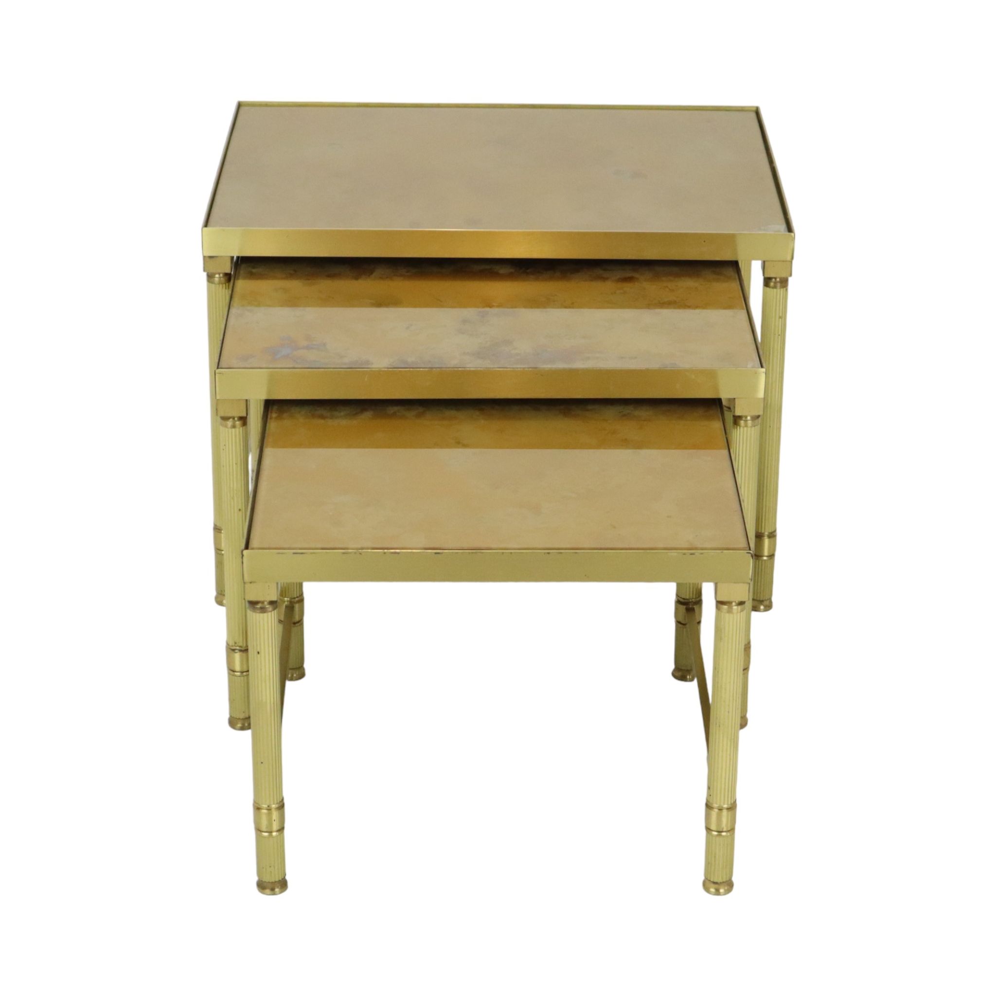 Design set of 3 nesting tables brass copper glass gold style maison jansen