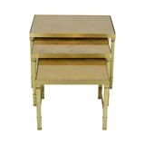 Design set of 3 nesting tables brass copper glass gold style maison jansen