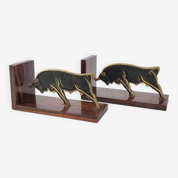 Pair of vintage bulls bookends 1960