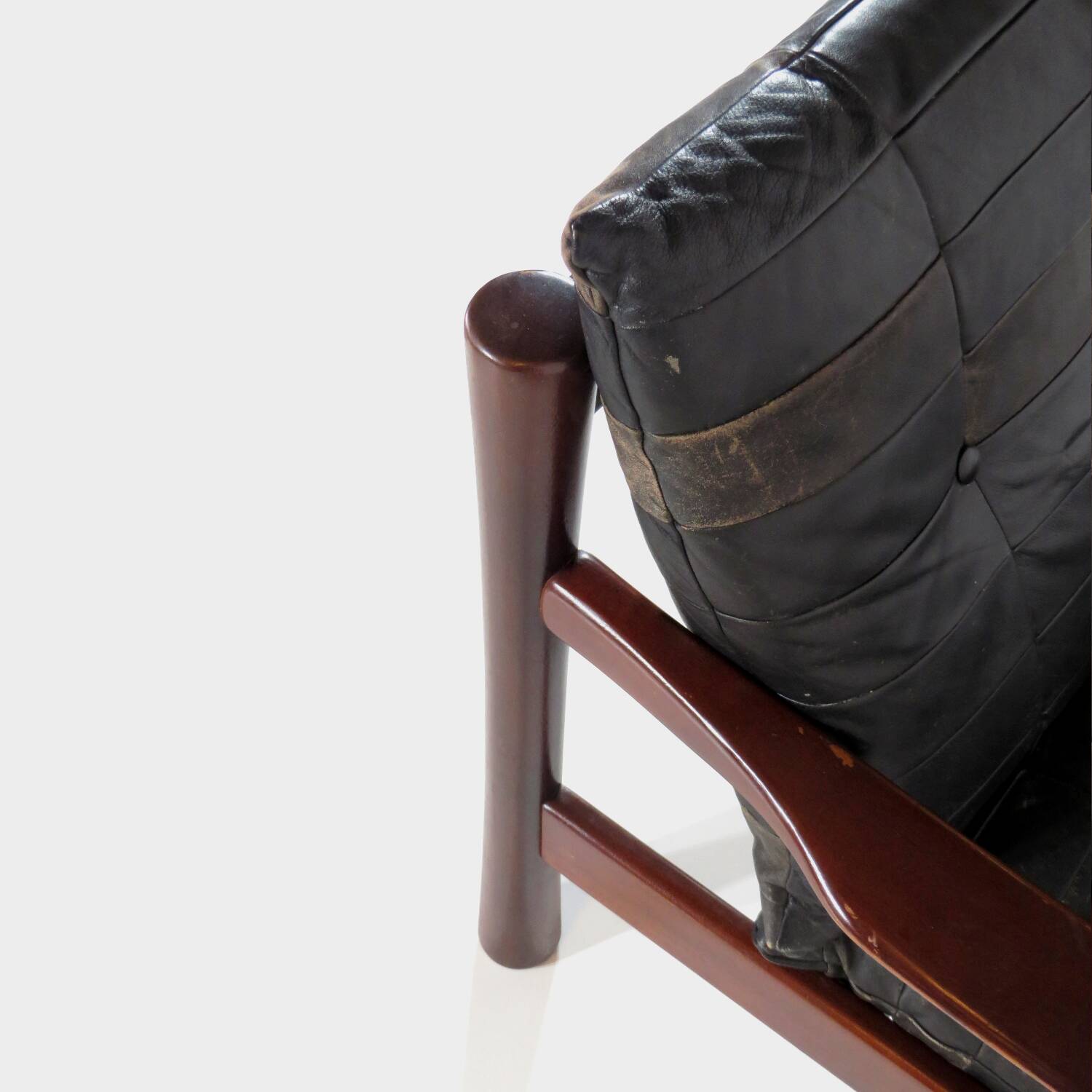 Vintage Mid Century Black Leather Patchwork Lounge Chair, 1960s