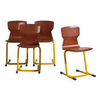 Chaises de salle à manger rétro jaunes (vers 1950). Ensemble de 4 pièces