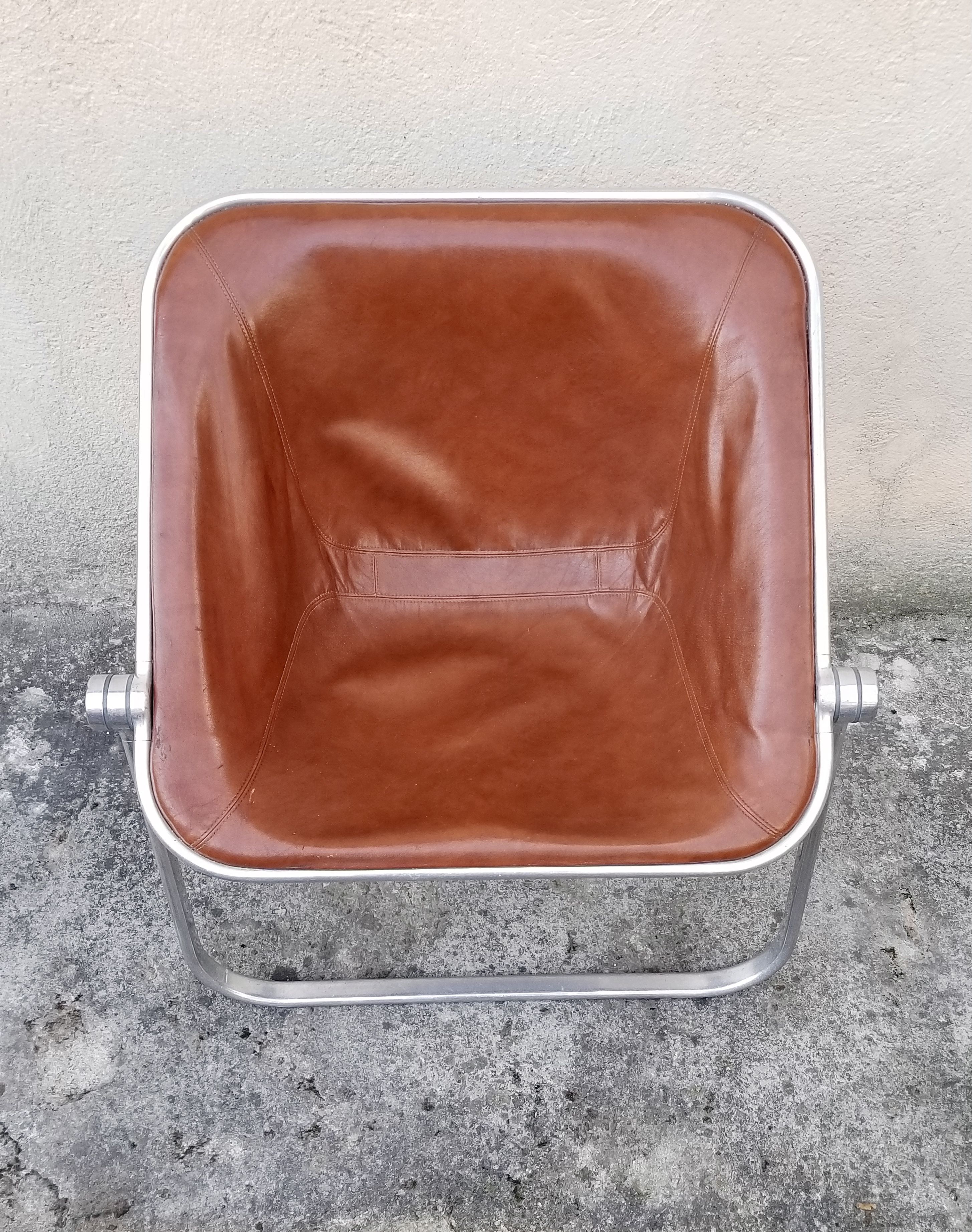 Plona brown leather folding chair by Giancarlo Piretti for Castelli/ Italian Space Age Design